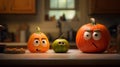 Pumpkin Friends: A Pixar-style Kitchen Encounter Royalty Free Stock Photo