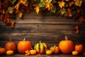 season orange red wood autumn leaf pumpkin wooden halloween fall background. Generative AI. Royalty Free Stock Photo