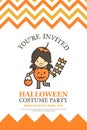 Pumpkin girl halloween invitation card for costume night party c Royalty Free Stock Photo
