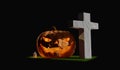 Pumpkin grass grave candle 3d-illustration Royalty Free Stock Photo