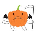 Pumpkin with Grim reaper costume . Halloween cartoon character . Vector Royalty Free Stock Photo