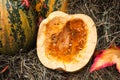 Pumpkin half on hay