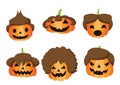 Pumpkin hairstyle Halloween design on white background