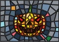 Halloween items. Vector decorative pumpkins stained glass style