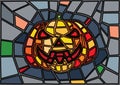 Pumpkin sign. Vector. Stained glass icon on white background. Colorful polygons. Isolated. Royalty Free Stock Photo