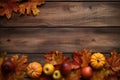 pumpkin halloween autumn orange background wooden organic season wood fall leaf. Generative AI. Royalty Free Stock Photo