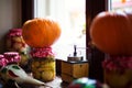 Pumpkin for halloween and autumn vegetables