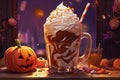 Pumpkin Halloween chocolate or milkshake, fall season beverage