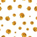 Pumpkin halloween faces on white seamless pattern Royalty Free Stock Photo