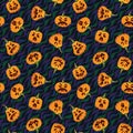 Pumpkin Halloween pattern. Vector illustration of pumpkin heads in different form with various emotions isolated on wavy