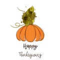 Pumpkin. Hand drawn Happy Thanksgiving poster. Royalty Free Stock Photo