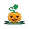 Pumpkin with Happy Halloween banner - lovestruck face