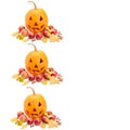 Pumpkin-head isolated on white background. Collage. Free space for text Royalty Free Stock Photo