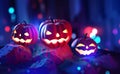 Pumpkin head in neon and fluorescent light Royalty Free Stock Photo