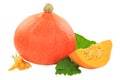 Pumpkin hokkaido vegetable with leaves fresh isolated on white