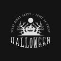 pumpkin and horror tree halloween logo vintage vector illustration template icon design