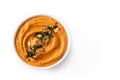 Pumpkin hummus in bow.Top view. Copy space Royalty Free Stock Photo