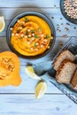 Pumpkin hummus with garlic, lemon and pepper