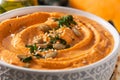 Pumpkin hummus and ingredients Royalty Free Stock Photo