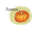 Pumpkin icon. Full fruit pumpkin isolated on white background with lettering Pumpkin. Vegetable stylish drawn symbol Pumpkin