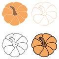 Pumpkin icon vector illustration set. Autumn Halloween or Thanksgiving pumpkin symbol in flat design, simple, outline silhouette Royalty Free Stock Photo