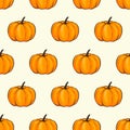 Pumpkin isolated seamless wallpaper pattern wrap cartoon style. Vector illustration on Autumn and Celebration for