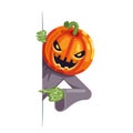 Pumpkin jack lantern cartoon support help consultation advice promotion looking out corner character halloween solution