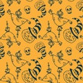 Pumpkin jack and scarecrow seamless pattern Royalty Free Stock Photo