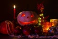 Pumpkin lantern for Halloween, Jack-lantern, night lamp for the holiday, candles, candlesticks, decorations and lights