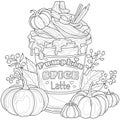 Pumpkin latte. Coloring book antistress for children and adults.