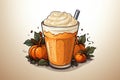 Pumpkin latte in glass . Cozy autumn beverage. Generative AI.