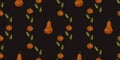 Pumpkin and Leaf Vertical Seamless Pattern on Black Background â Elegant Autumn Design for Halloween and Fall Decor Royalty Free Stock Photo