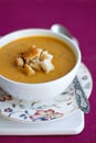 Pumpkin and lentils cream soup with croutons