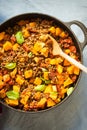 Pumpkin with lentils, sun dried tomatoes and basil Royalty Free Stock Photo