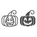 Pumpkin line and solid icon. Vegetable plant with ghost face. Halloween party vector design concept, outline style Royalty Free Stock Photo