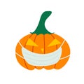 Pumpkin with medical mask. Vector illustration