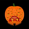 Pumpkin monster for halloween. Scary vegetable. Horrible monstrosity