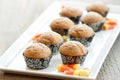 Pumpkin muffins on a tray Royalty Free Stock Photo