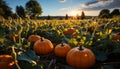 Pumpkin, nature, autumn, Halloween, agriculture, season, farm, October, leaf, vegetable generated by AI Royalty Free Stock Photo