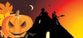 Pumpkin and night castle. Halloween banner