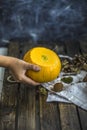 Pumpkin nuts autumn harvest dark old table