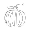 Pumpkin one line art,continuous contour drawing,hand-drawn gourd,vegetarian food, proper nutrition, healthy diet outline.Haloween