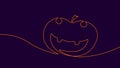 Pumpkin one line Halloween decoration traditional silhouette. Smile with tooth party autumn outline vector illustration