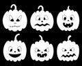 Pumpkin. Pale faces. Ghostly silhouette of a vegetable. Vector set of illustrations. Isolated black background. Halloween symbol.