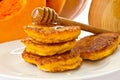 Pumpkin pancakes with honey