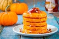 Pumpkin pancakes with honey and pecan Royalty Free Stock Photo