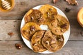 Pumpkin pancakes with pecan and honey Royalty Free Stock Photo