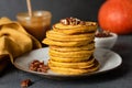 Pumpkin pancakes with pecan nuts Royalty Free Stock Photo