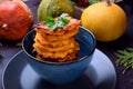 Pumpkin pancakes topped with parsley