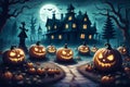 a pumpkin patch aglow with the tender light of the full moon, bestowing upon it an otherworldly luminescence Royalty Free Stock Photo